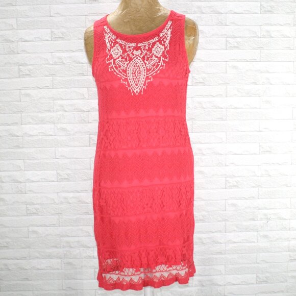 XHILARATION Dress Lace Sleeveless Sundress Pink Floral Sheer Mesh Midi Summer M - Picture 1 of 16